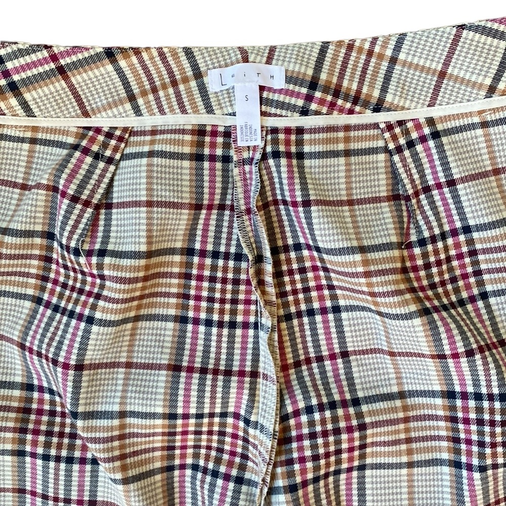 Leith Anthropologie Ivory Arlette Colorful Plaid High Waist Straight Pants Small - Picture 7 of 9